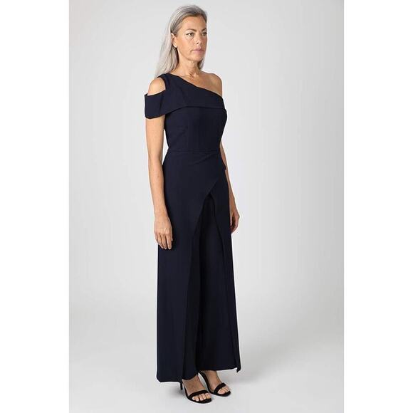 NWT Marina One Navy Blue Shoulder Jumpsuit Size 12 Made in USA - Picture 4 of 11